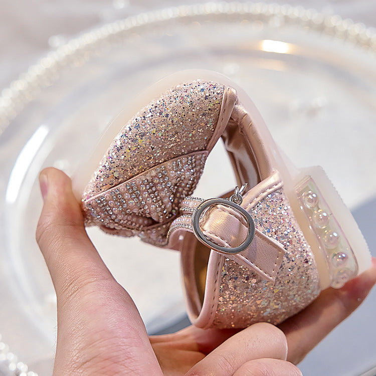 Eboo Girls Sandals Fashion Rhinestone Bow Princess Shoes Flat Heel Sandals