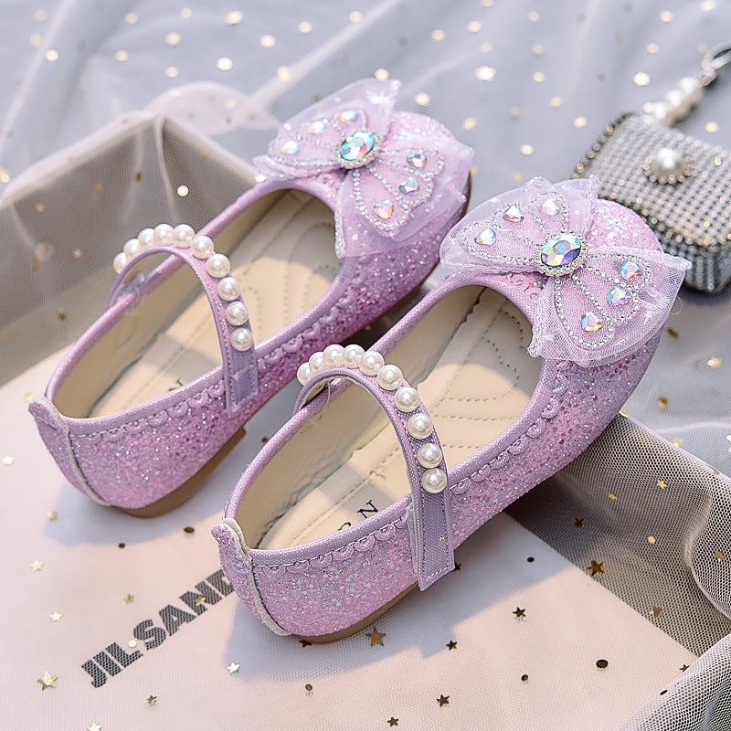 Eboo Girl Beautiful Butterfly Bow Dress Shoes Crystal Princess Sandals for Party Wedding