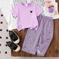 Eboo Baby Girls Lavender Heart T-Shirt & Striped Wide Leg Pants Co-Ord Set
