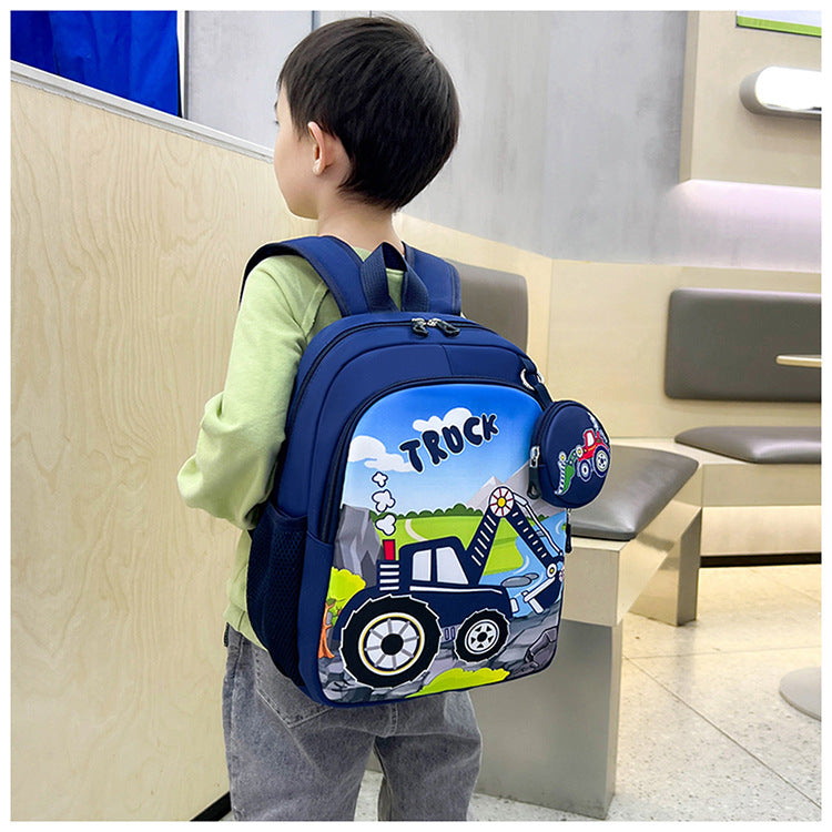 Eboo Kids Blue Truck School Backpack with Matching Mini Pouch