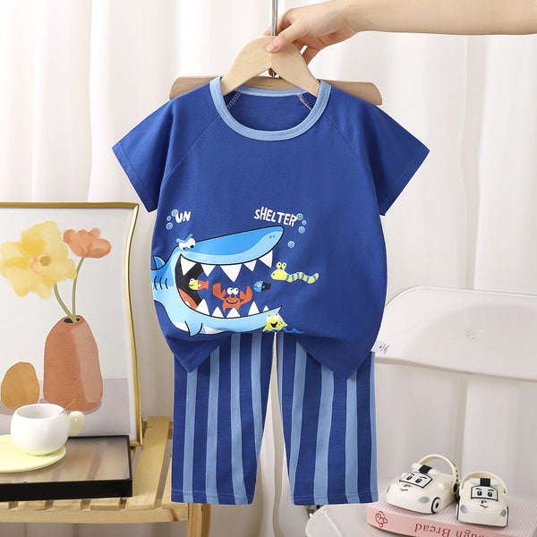 Eboo Boys' 2-Piece Short-Sleeve Shark Pajama Set
