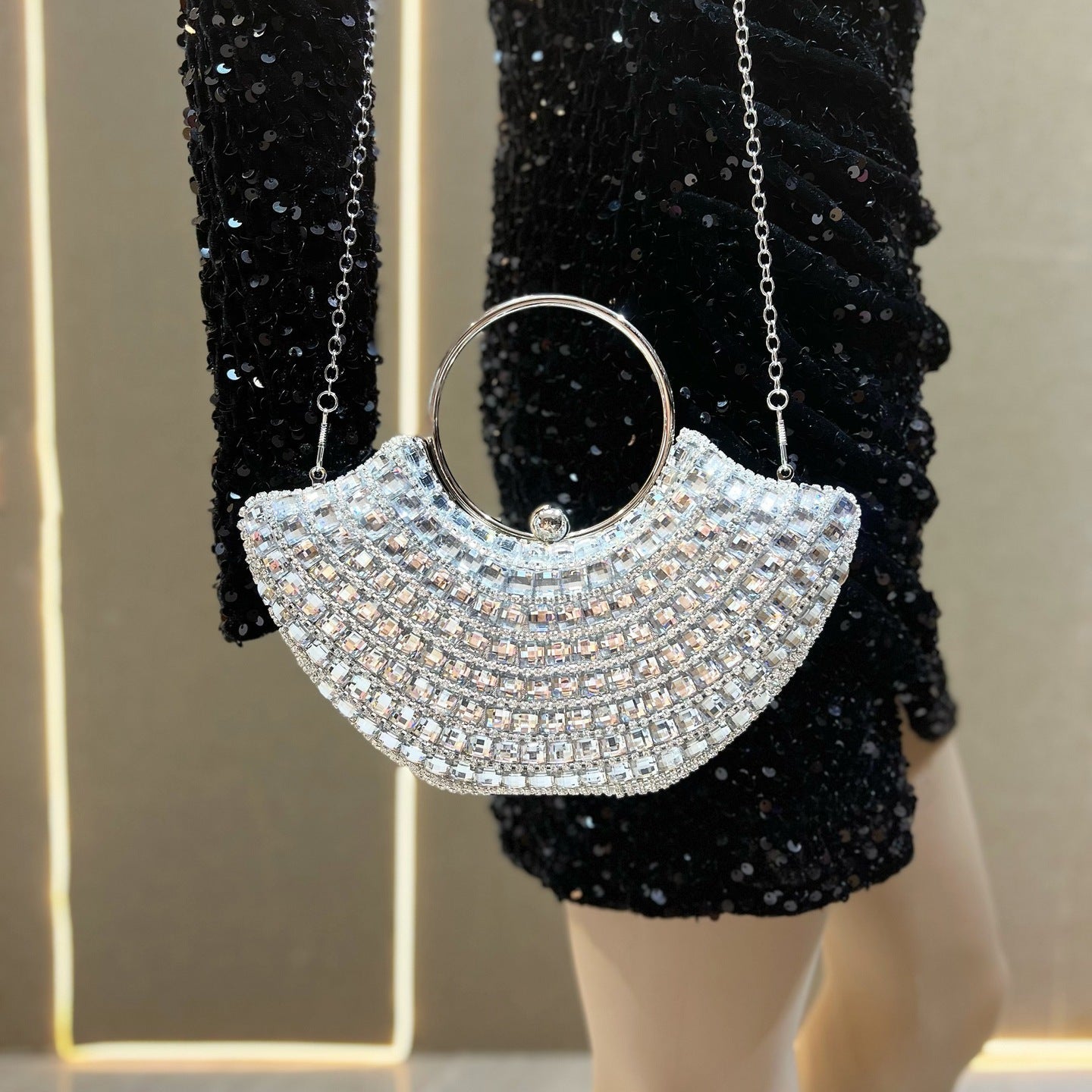 Eboo Luxury Crystal Clutch Bag for Women – Rhinestone Evening Party Handbag with Ring Handle