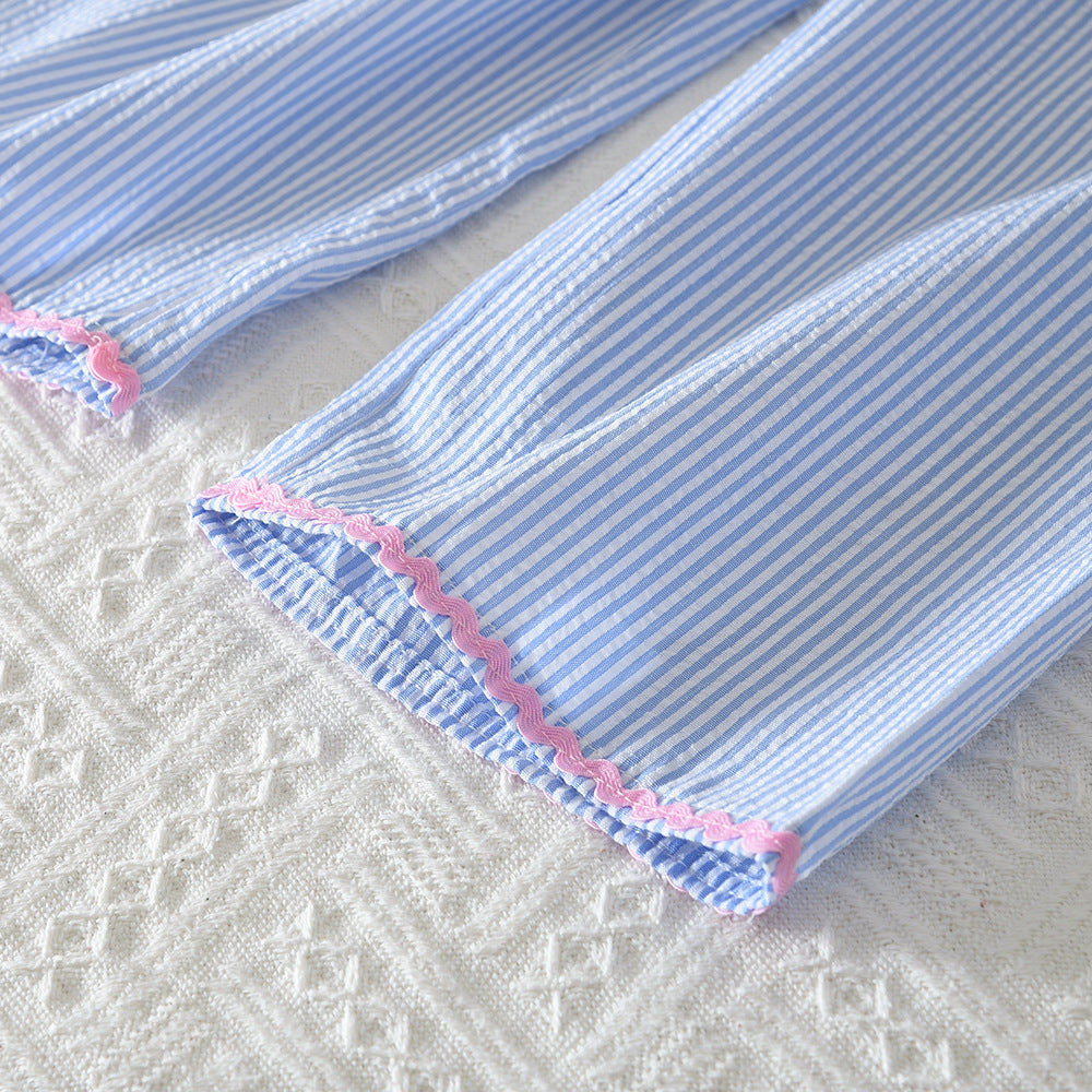 Eboo Eboo Baby Girls Blue Striped Bow Sleeveless Top & Wide Leg Pants Co-Ord Set