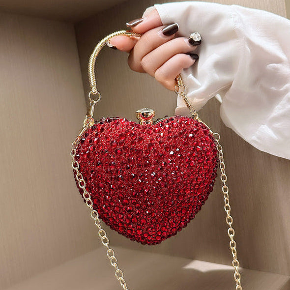 Eboo Luxury Heart Shape Crystal Clutch Bag for Women – Rhinestone Evening Party Handbag with Gold Handle