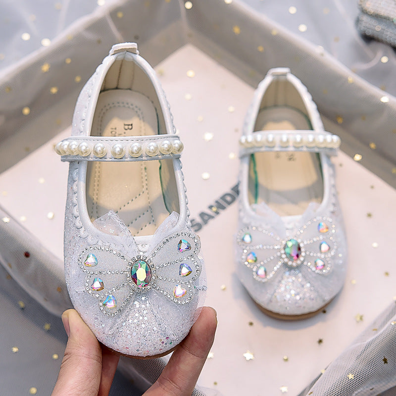 Eboo Girl Beautiful Butterfly Bow Dress Shoes Crystal Princess Sandals for Party Wedding
