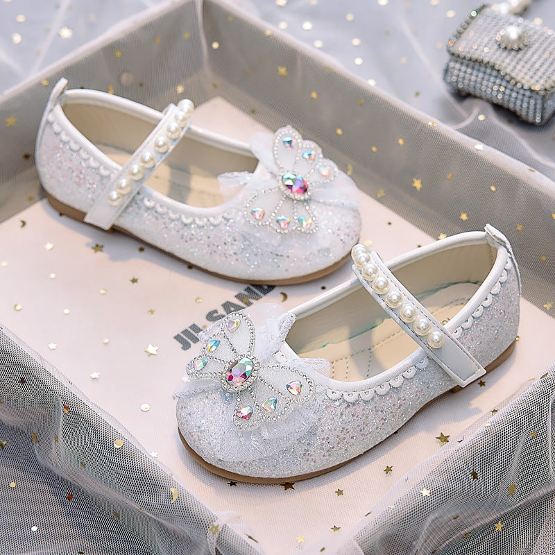 Eboo Girl Beautiful Butterfly Bow Dress Shoes Crystal Princess Sandals for Party Wedding