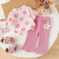 Eboo Baby Girls Pink Floral Print T-Shirt & Ribbed Flared Pants Co-Ord Set