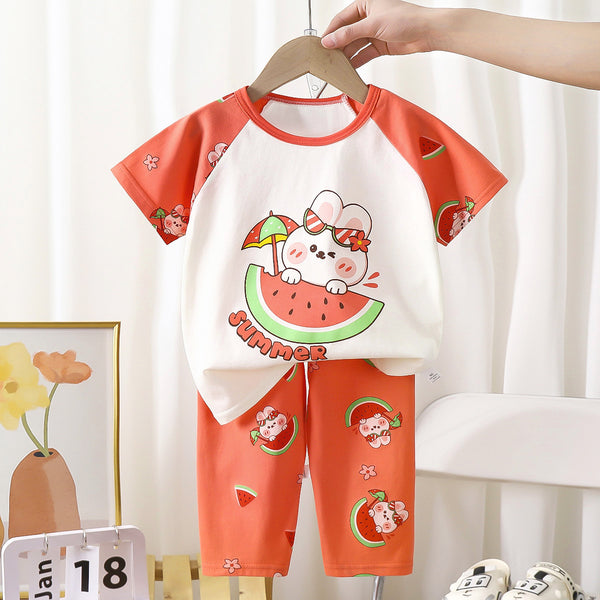 Eboo Unisex Baby Summer Cotton T-Shirt & Shorts Set Ã¢?? Watermelon Bunny Print 2-Piece Outfit