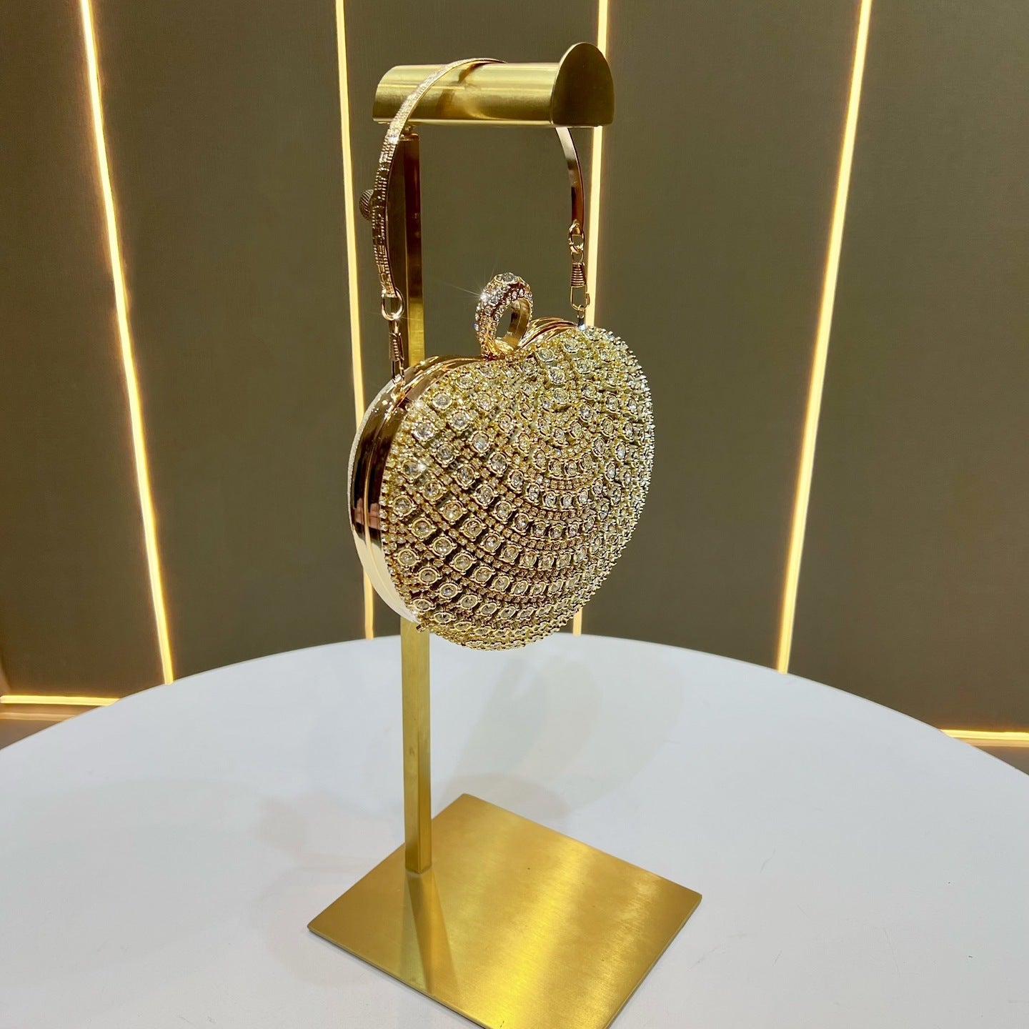 Eboo Luxury Crystal Evening Clutch Bag for Women – Rhinestone Party Handbag with Gold Ring Handle