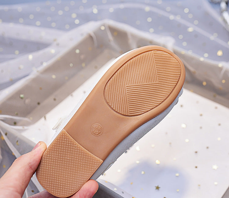 Eboo Girls Wedding Dress Shoes Bowknot Ballet Flats Flower Shoes with Glitter Strap