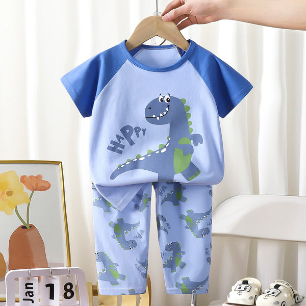 Eboo Boys' 2-Piece Happy Dinosaur Pajama Set Ã¢?? Short-Sleeve Raglan T-Shirt & All-Over Print Sleepwear Pants
