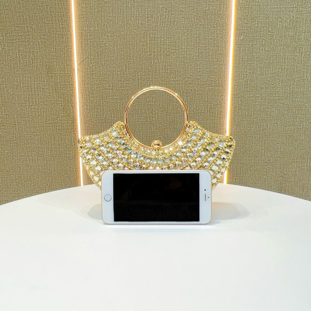 Eboo Luxury Crystal Clutch Bag for Women • Rhinestone Evening Party Handbag with Ring Handle