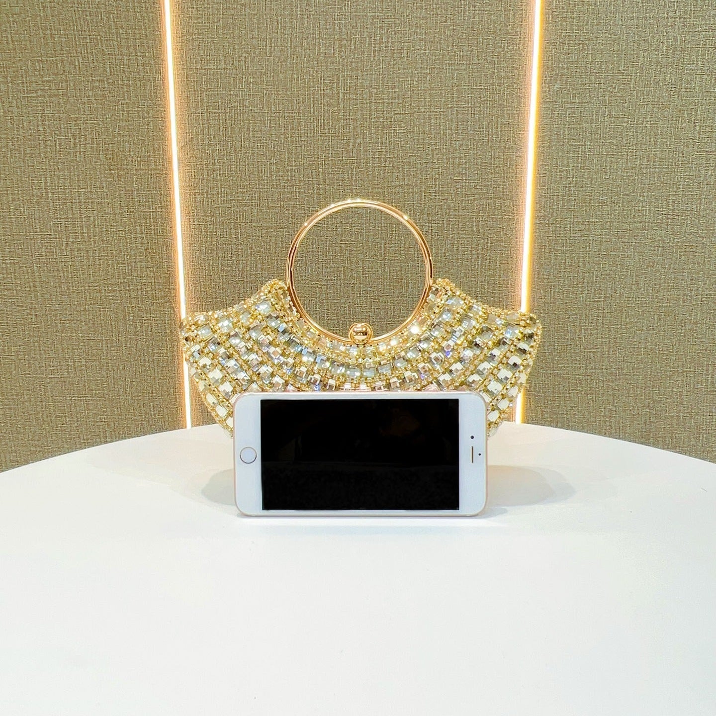 Eboo Luxury Crystal Clutch Bag for Women – Rhinestone Evening Party Handbag with Ring Handle