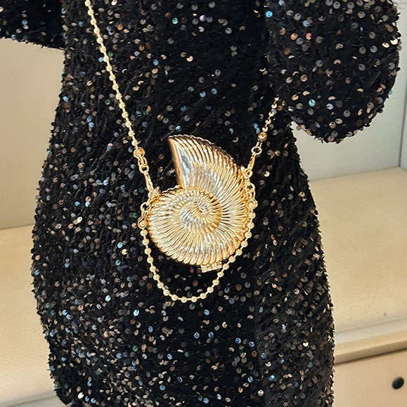 Eboo Luxury Nautilus Shell Metal Clutch Bag for Women – Elegant Evening Party Crossbody Purse with Chain Strap
