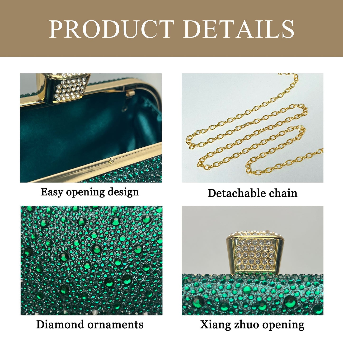 Eboo Luxury Crystal Box Clutch for Women – Rhinestone Evening Party Handbag