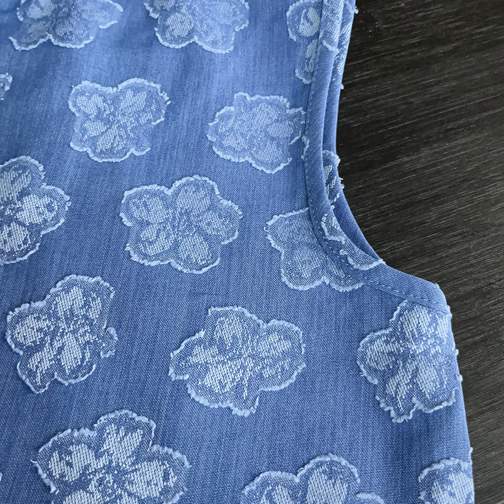 Eboo Baby Girls Blue Floral Sleeveless Collar Top & Wide Leg Pants Co-Ord Set