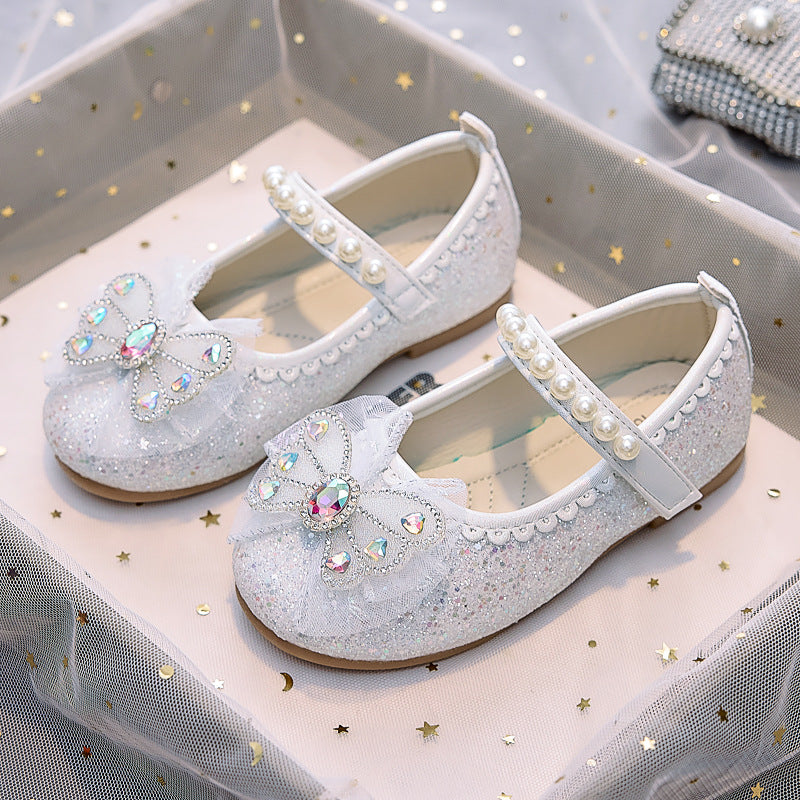 Eboo Girl Beautiful Butterfly Bow Dress Shoes Crystal Princess Sandals for Party Wedding