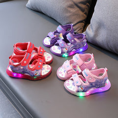 Baby Girl Sandals Cartoon Princess Print Children LED Light Up Sandals