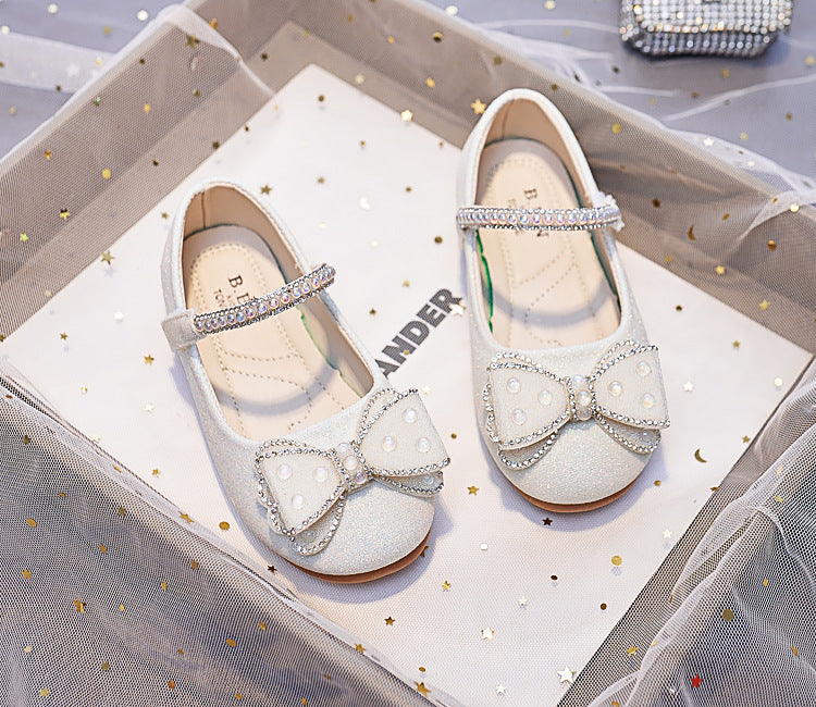 Eboo Girls Wedding Dress Shoes Bowknot Ballet Flats Flower Shoes with Glitter Strap