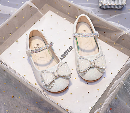 Eboo Girls Wedding Dress Shoes Bowknot Ballet Flats Flower Shoes with Glitter Strap