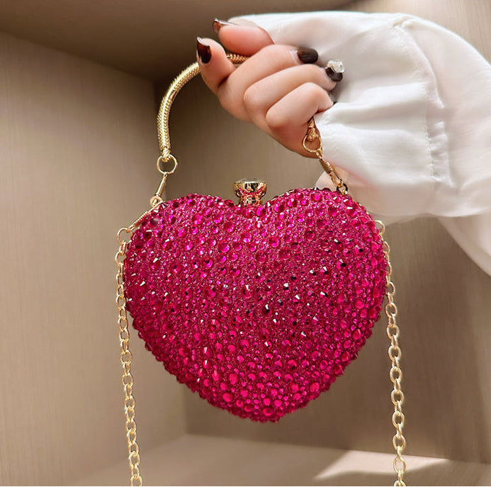 Eboo Luxury Heart Shape Crystal Clutch Bag for Women – Rhinestone Evening Party Handbag with Gold Handle