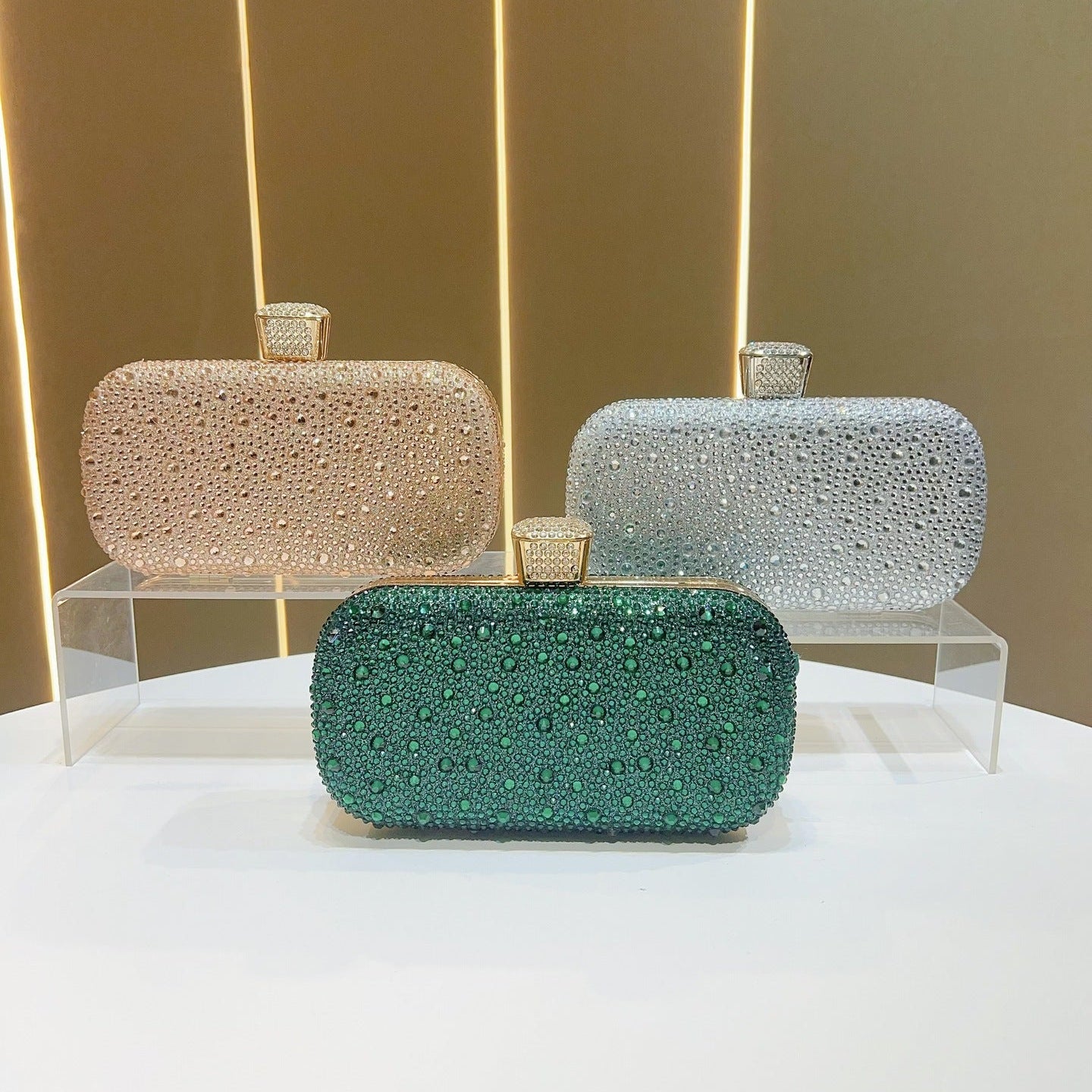 Eboo Luxury Crystal Box Clutch for Women – Rhinestone Evening Party Handbag