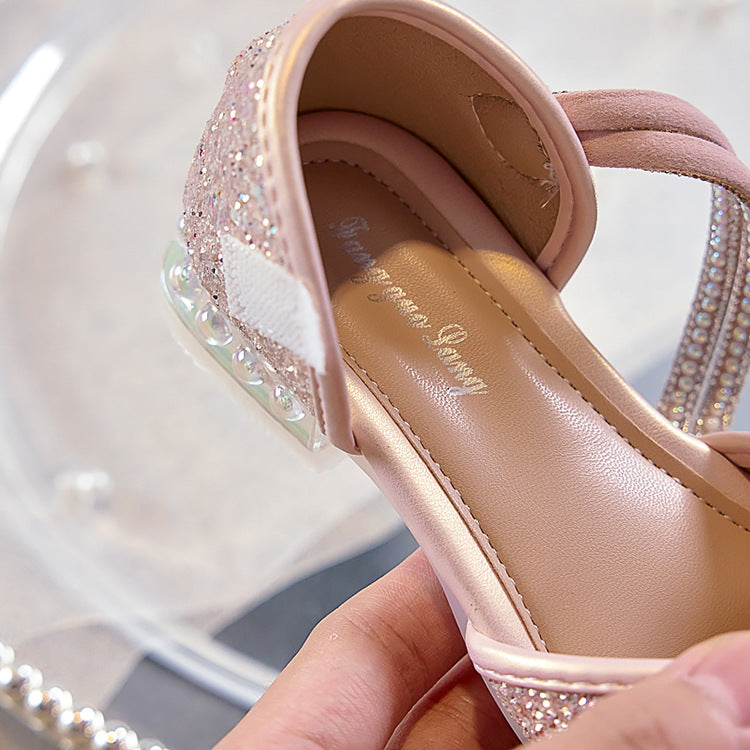 Eboo Girls Sandals Fashion Rhinestone Bow Princess Shoes Flat Heel Sandals