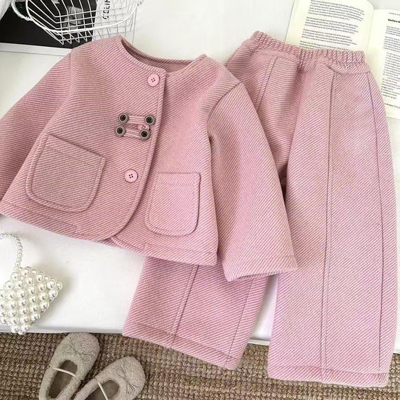 Eboo Children's Korean Style Set Round Neck Coat & Straight Leg Pants