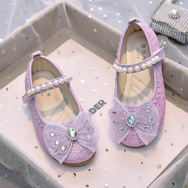 Eboo Girl Beautiful Butterfly Bow Dress Shoes Crystal Princess Sandals for Party Wedding