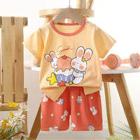 Eboo Kids Cute Bunny Print Summer T-Shirt & Shorts 2-Piece Outfit Set Unisex