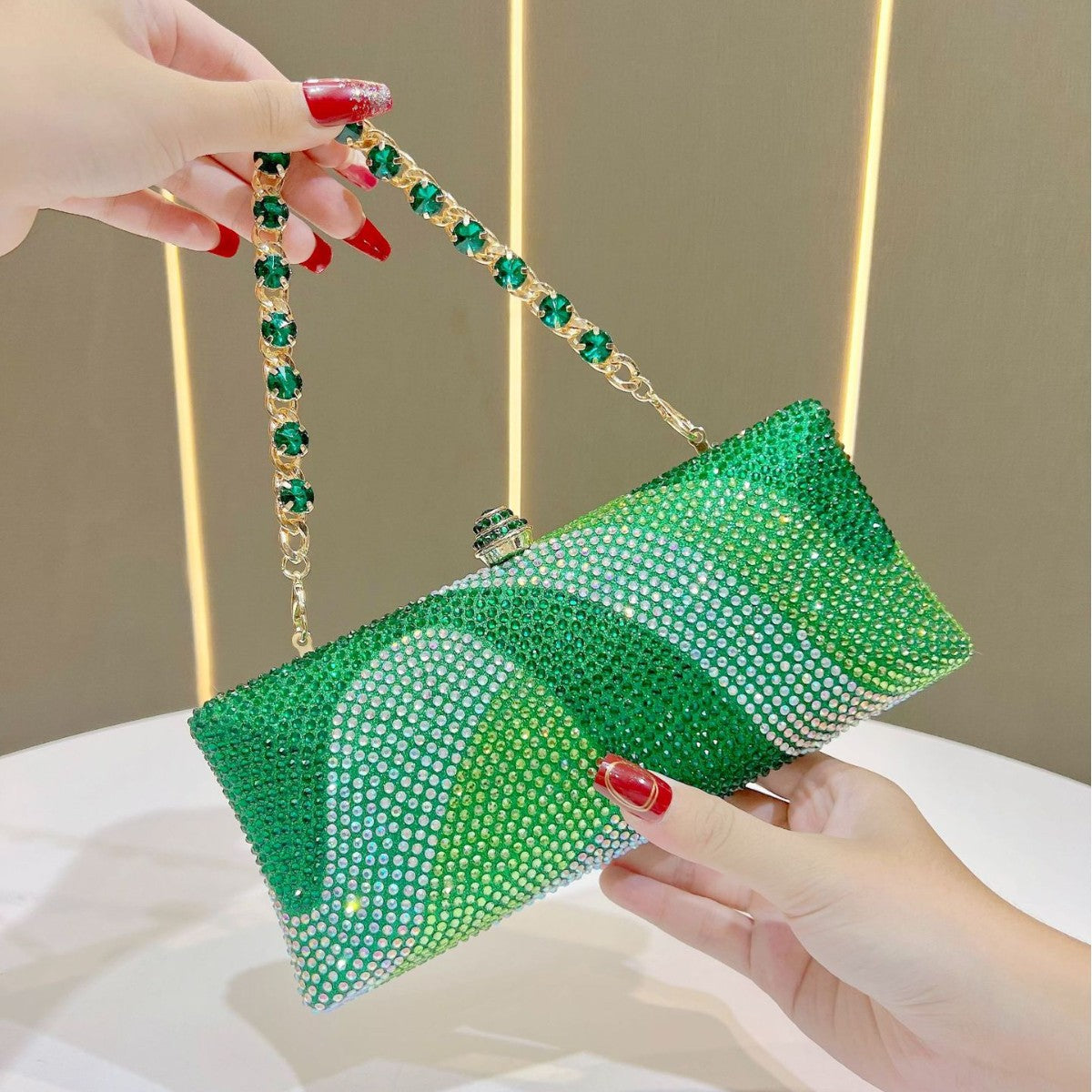 Eboo Luxury Wave Crystal Clutch Bag for Women – Designer Rhinestone Evening Party Handbag