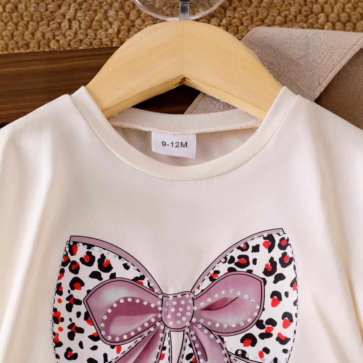 Eboo Baby Girls Bow Print T-Shirt & Leopard Print Flared Pants Co-Ord Set