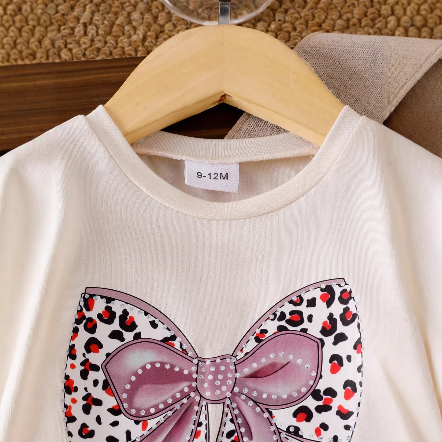 Eboo Baby Girls Bow Print T-Shirt & Leopard Print Flared Pants Co-Ord Set
