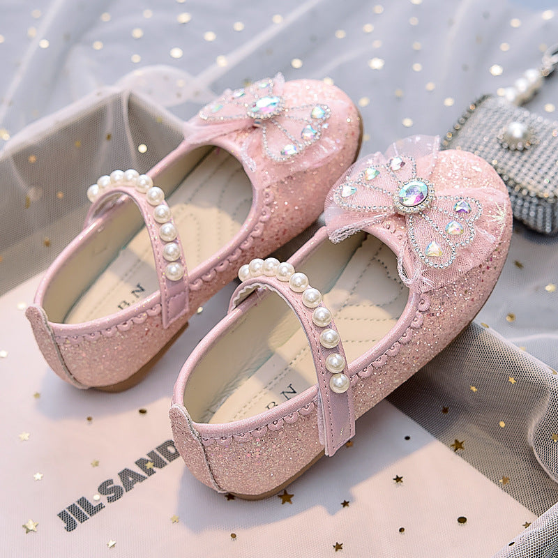 Eboo Girl Beautiful Butterfly Bow Dress Shoes Crystal Princess Sandals for Party Wedding