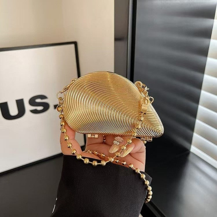 Eboo Luxury Gold Seashell Metal Clutch Bag for Women – Elegant Party Crossbody Purse with Chain Strap