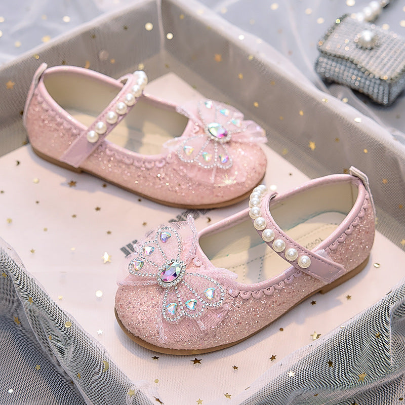 Eboo Girl Beautiful Butterfly Bow Dress Shoes Crystal Princess Sandals for Party Wedding