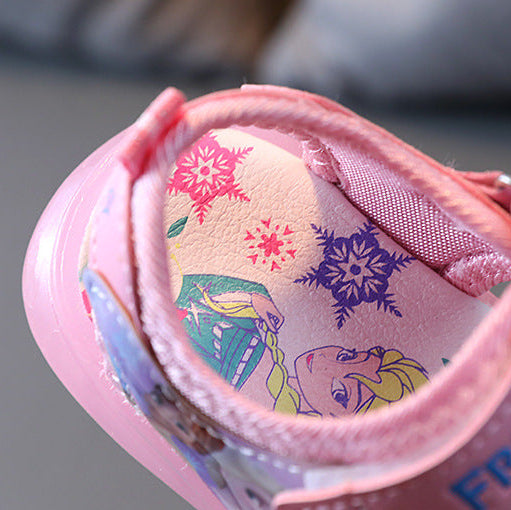 Baby Girl Sandals Cartoon Princess Print Children LED Light Up Sandals