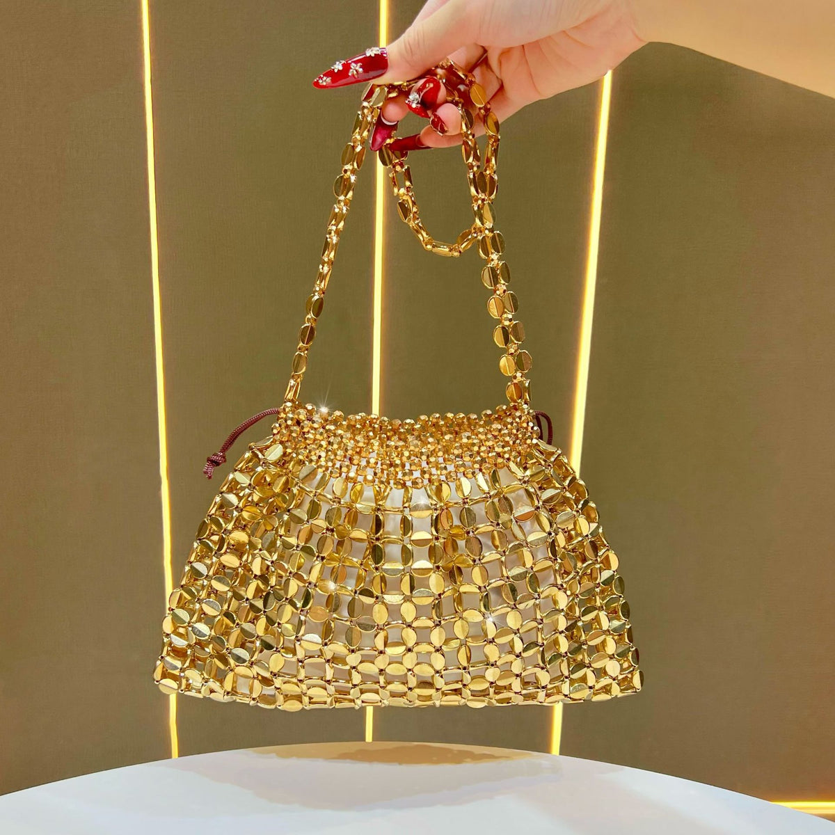 Eboo Luxury Crystal Mesh Shoulder Bag for Women • Metallic Party Handbag