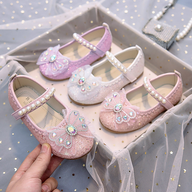 Eboo Girl Beautiful Butterfly Bow Dress Shoes Crystal Princess Sandals for Party Wedding