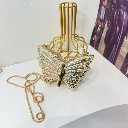 Eboo Luxury Butterfly Crystal Metal Clutch Bag for Women – Party Crossbody Purse with Chain Strap