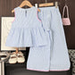 Eboo Eboo Baby Girls Blue Striped Bow Sleeveless Top & Wide Leg Pants Co-Ord Set