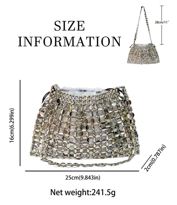 Eboo Luxury Crystal Mesh Shoulder Bag for Women – Metallic Party Handbag