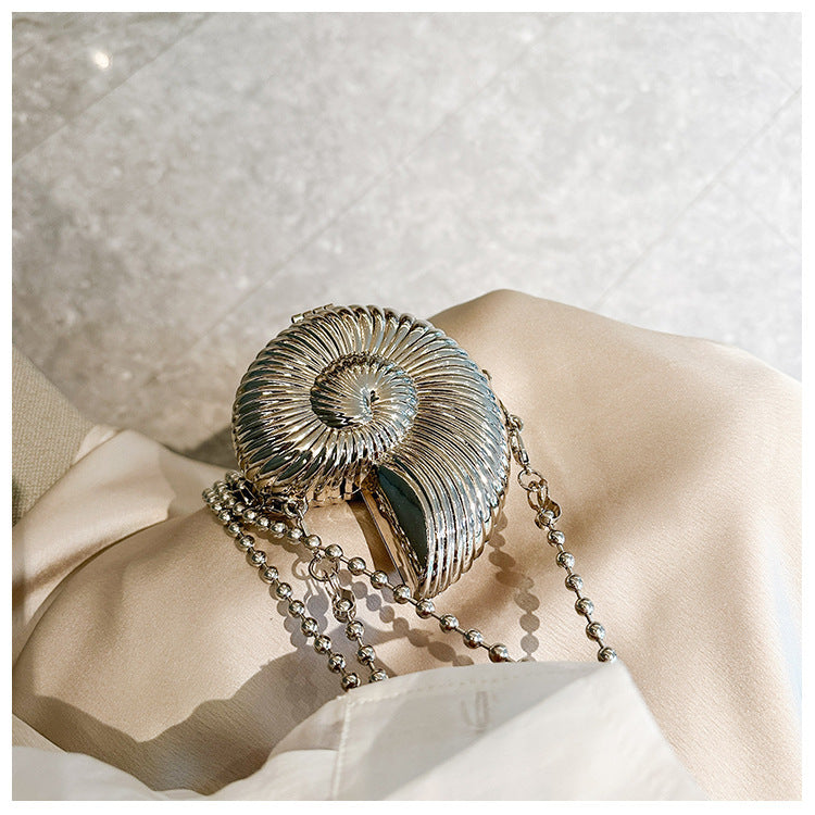 Eboo Luxury Nautilus Shell Metal Clutch Bag for Women – Elegant Evening Party Crossbody Purse with Chain Strap