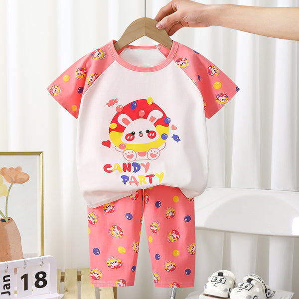 Eboo Kids Summer Cotton 2-Piece Outfit Ã¢?? Cute Bunny Cartoon T-Shirt & Capri Pants Set (Unisex)