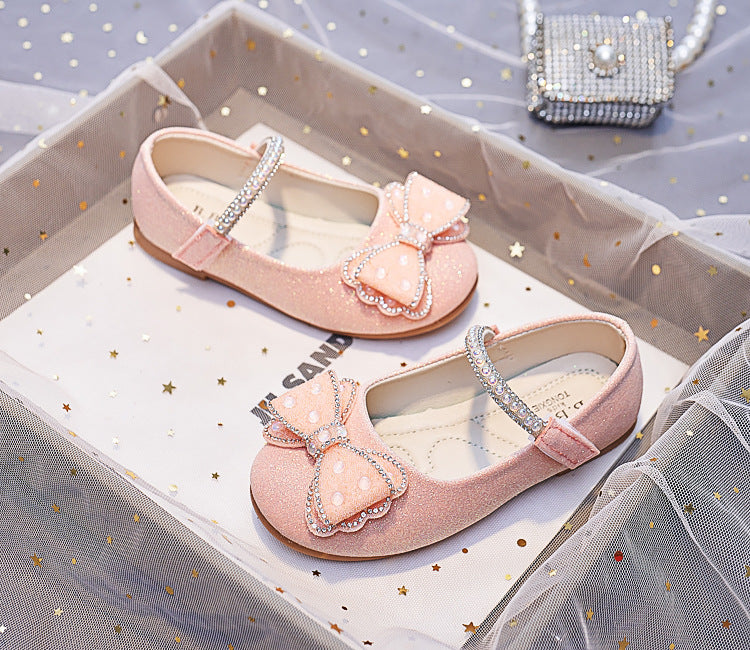 Eboo Girls Wedding Dress Shoes Bowknot Ballet Flats Flower Shoes with Glitter Strap