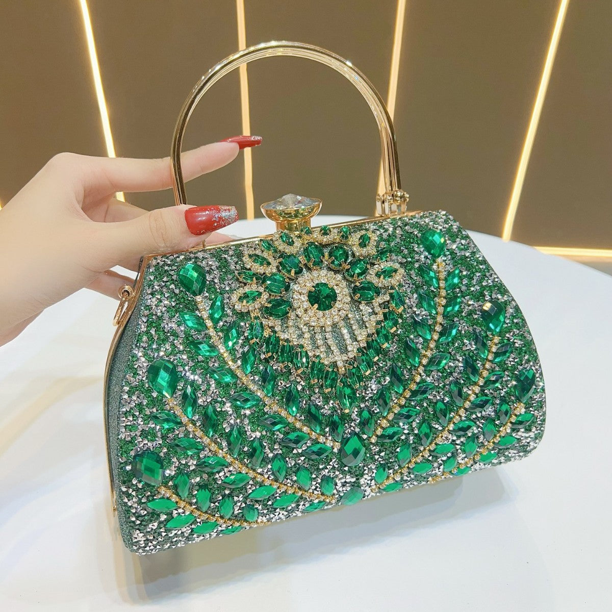 Eboo Luxury Peacock Crystal Clutch Bag for Women – Designer Rhinestone Evening Party Handbag with Top Handle