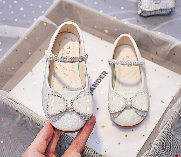 Eboo Girls Wedding Dress Shoes Bowknot Ballet Flats Flower Shoes with Glitter Strap