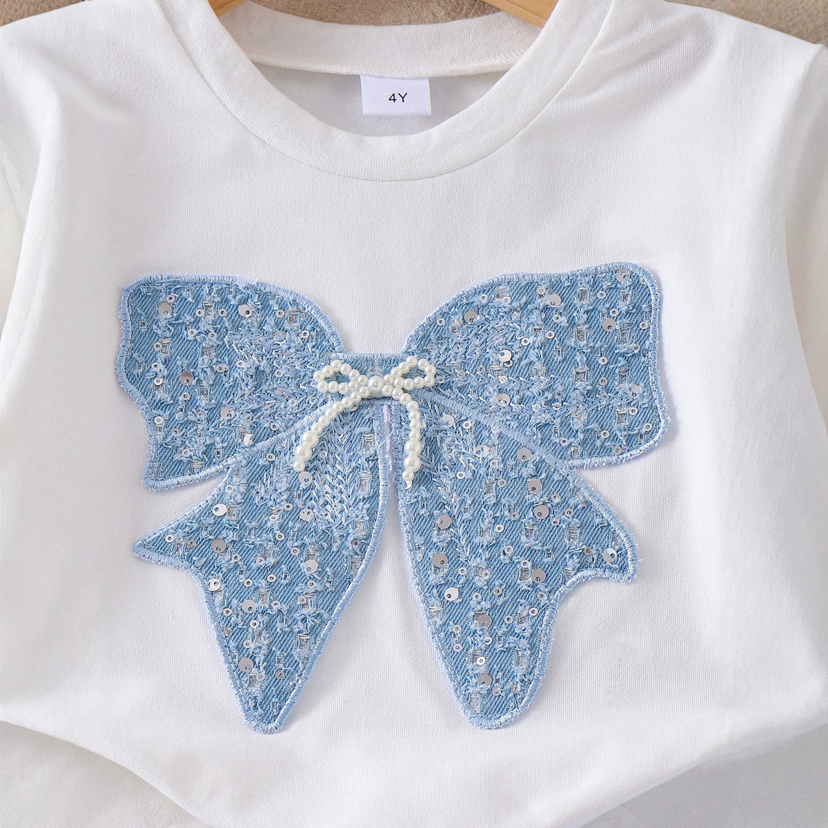 Eboo Baby Girl Bow Appliqué T-Shirt & Ribbon Pants 2-Piece Summer Outfit Set
