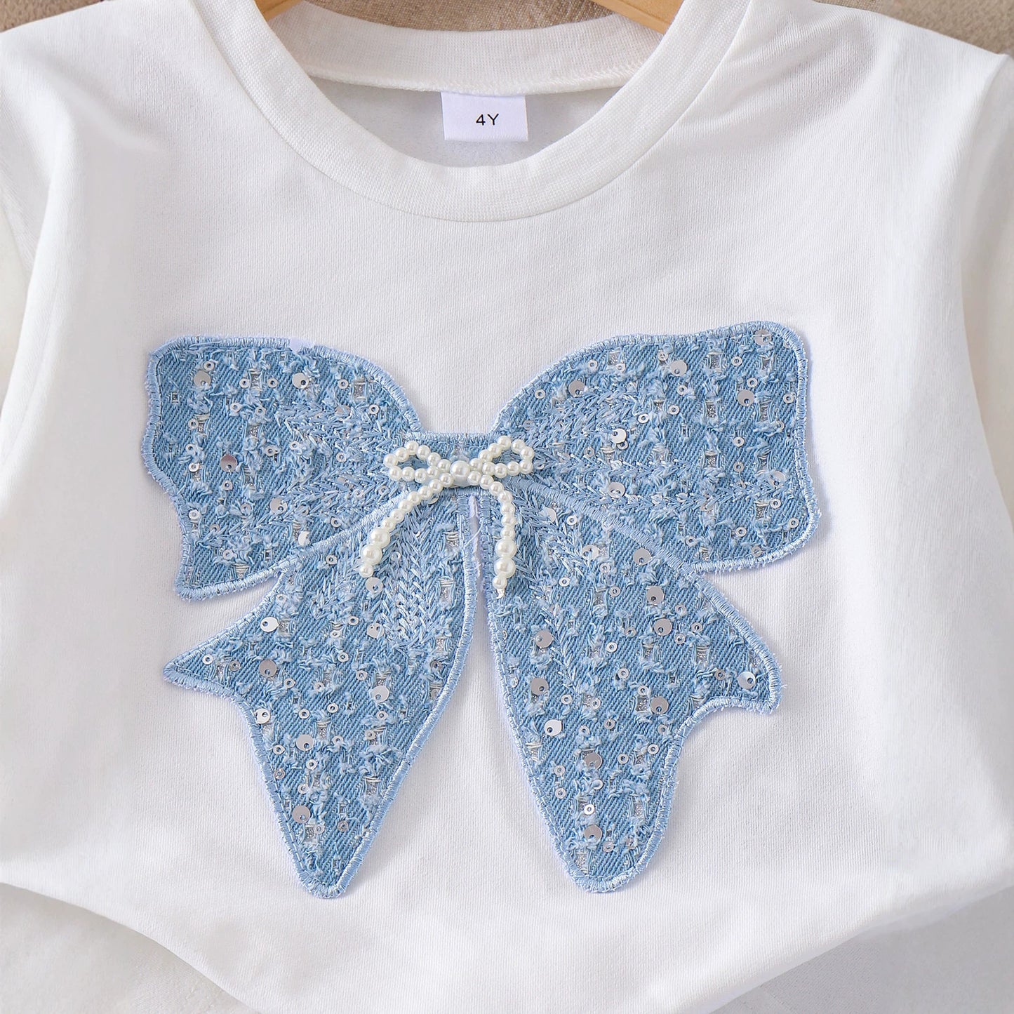 Eboo Baby Girl Bow Appliqué T-Shirt & Ribbon Pants 2-Piece Summer Outfit Set