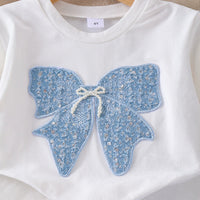 Eboo Baby Girl Bow Appliqué T-Shirt & Ribbon Pants 2-Piece Summer Outfit Set